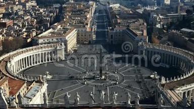 意大利罗马圣彼得大教堂圆顶的圣彼得广场停止<strong>运动视频</strong>。